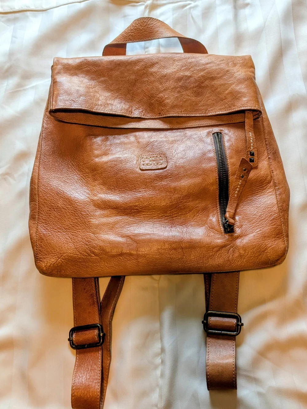Bed Stu Tan Leather Fold-Top Backpack